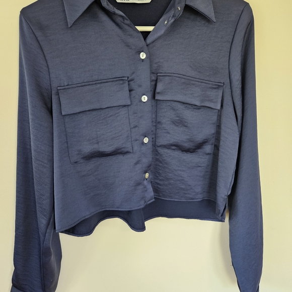 Zara Midnight Blue Satin Blouse - Picture 2 of 4
